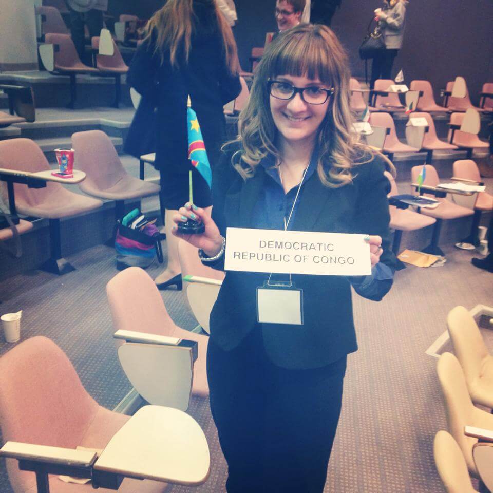 Jenn Galandy pictured as a delegate for DRC for AIMUN: March 2014, Calgary, Canada