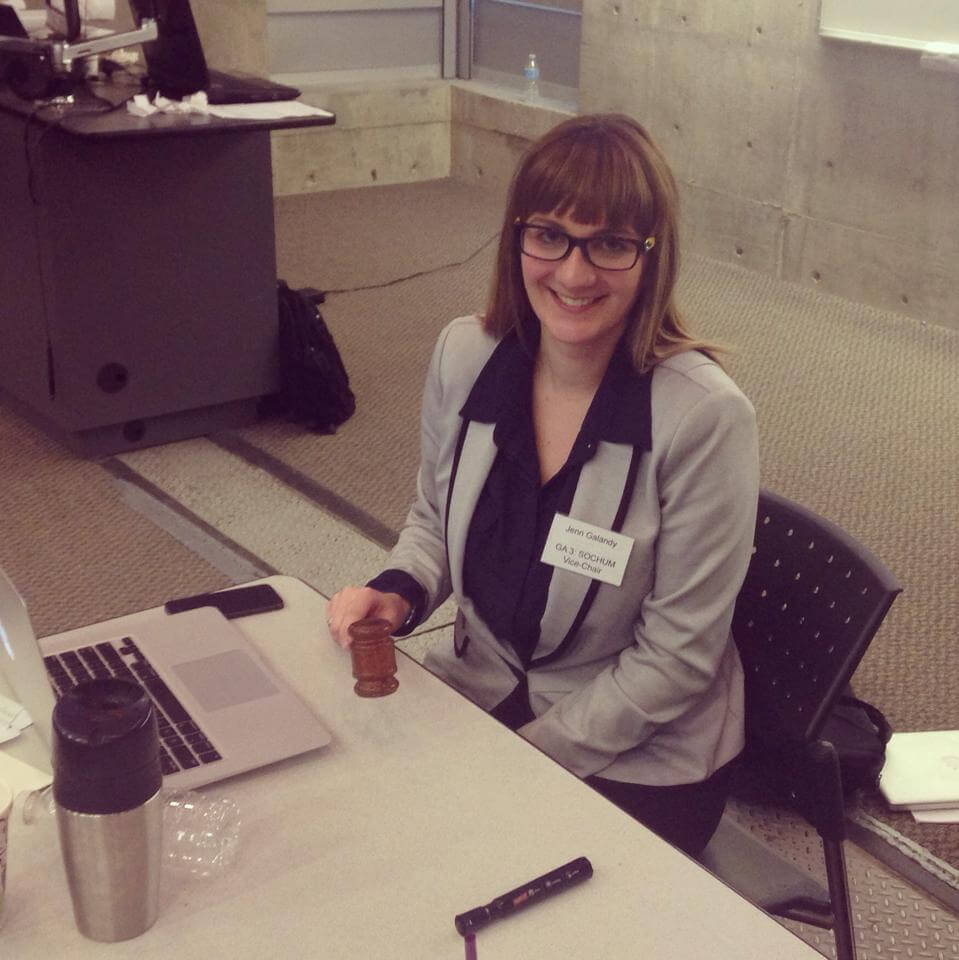 Jenn Galandy as the chair for SOCHUM in HSMUN Conference: February 2014 in Calgary, Canada